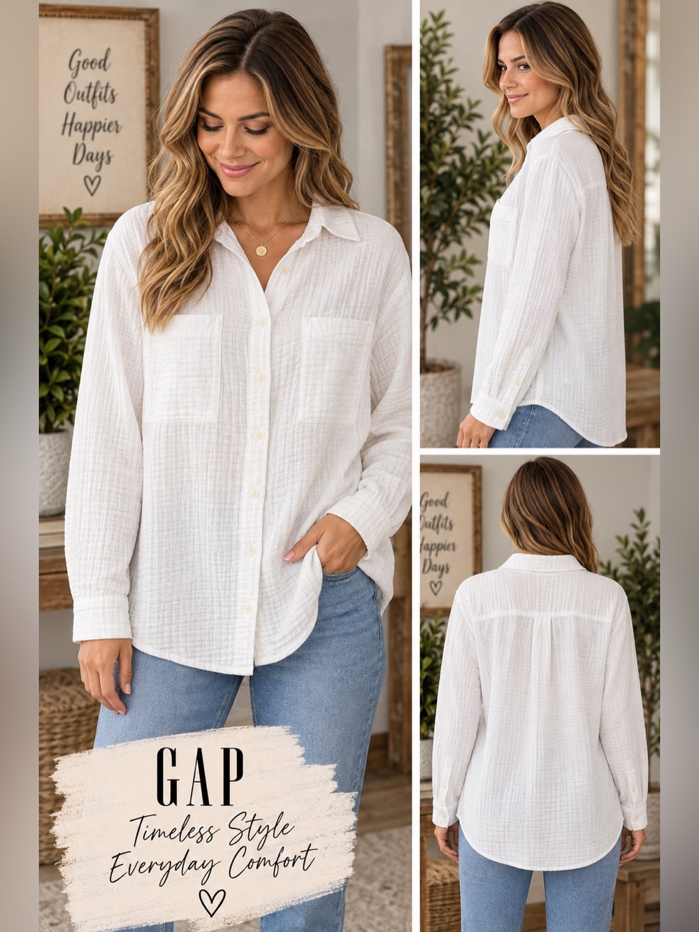 NWT GAP White Cotton Gauze Oversized Button Down Shirt Large